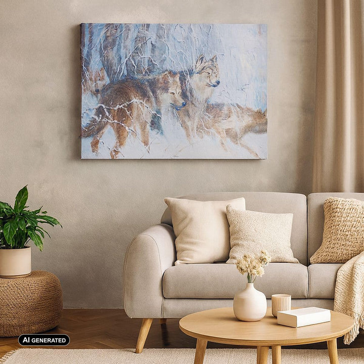 Bilder auf Leinwand 100x70cm Leinwandbild mit Rahmen Wolf Tier Wald Gross Wanddeko Bild Schlafzimmer