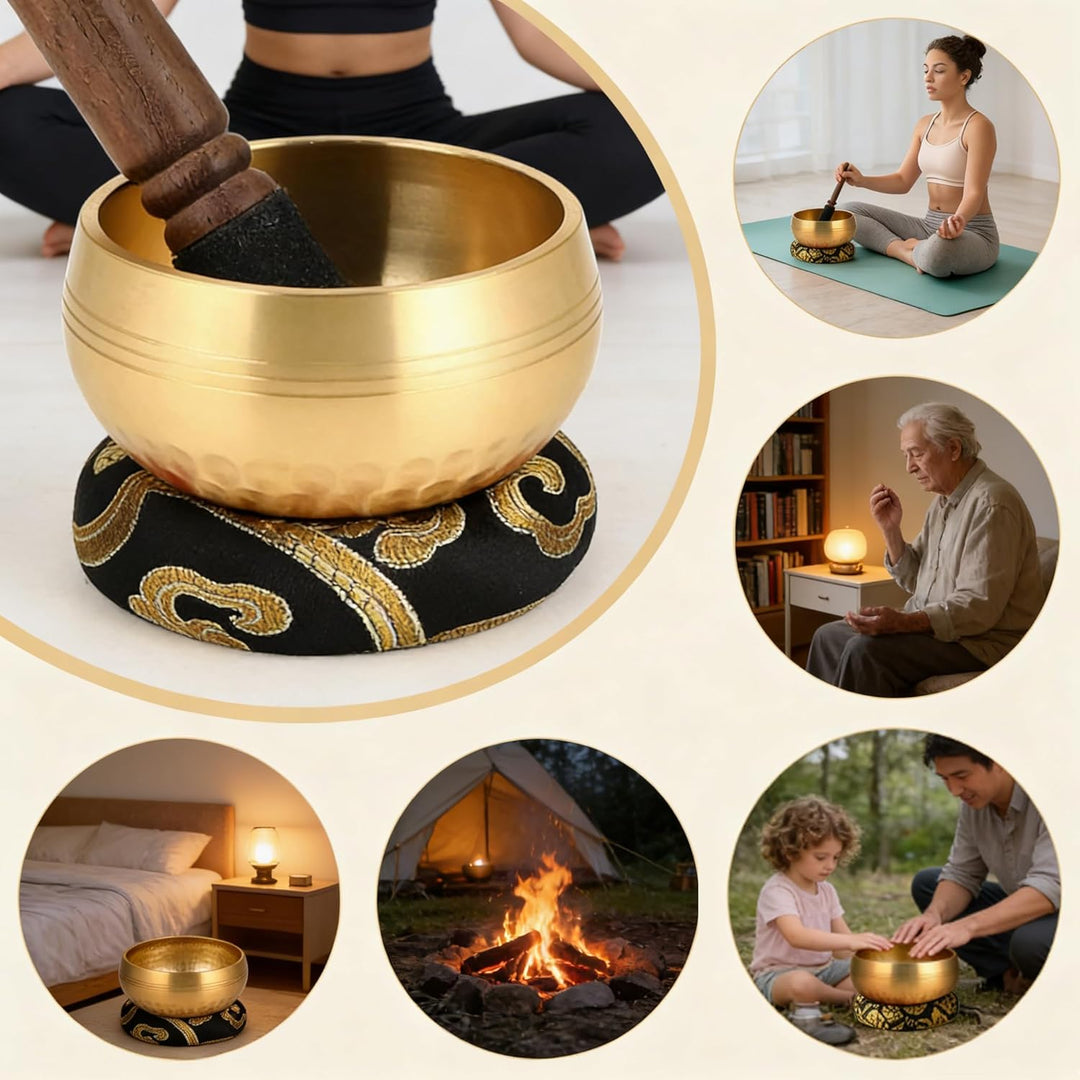 Tibetische Klangschalen Set 8 cm,Klangschale klein mit Holz Klöppel Klangschalen Kissen und Aufbewah
