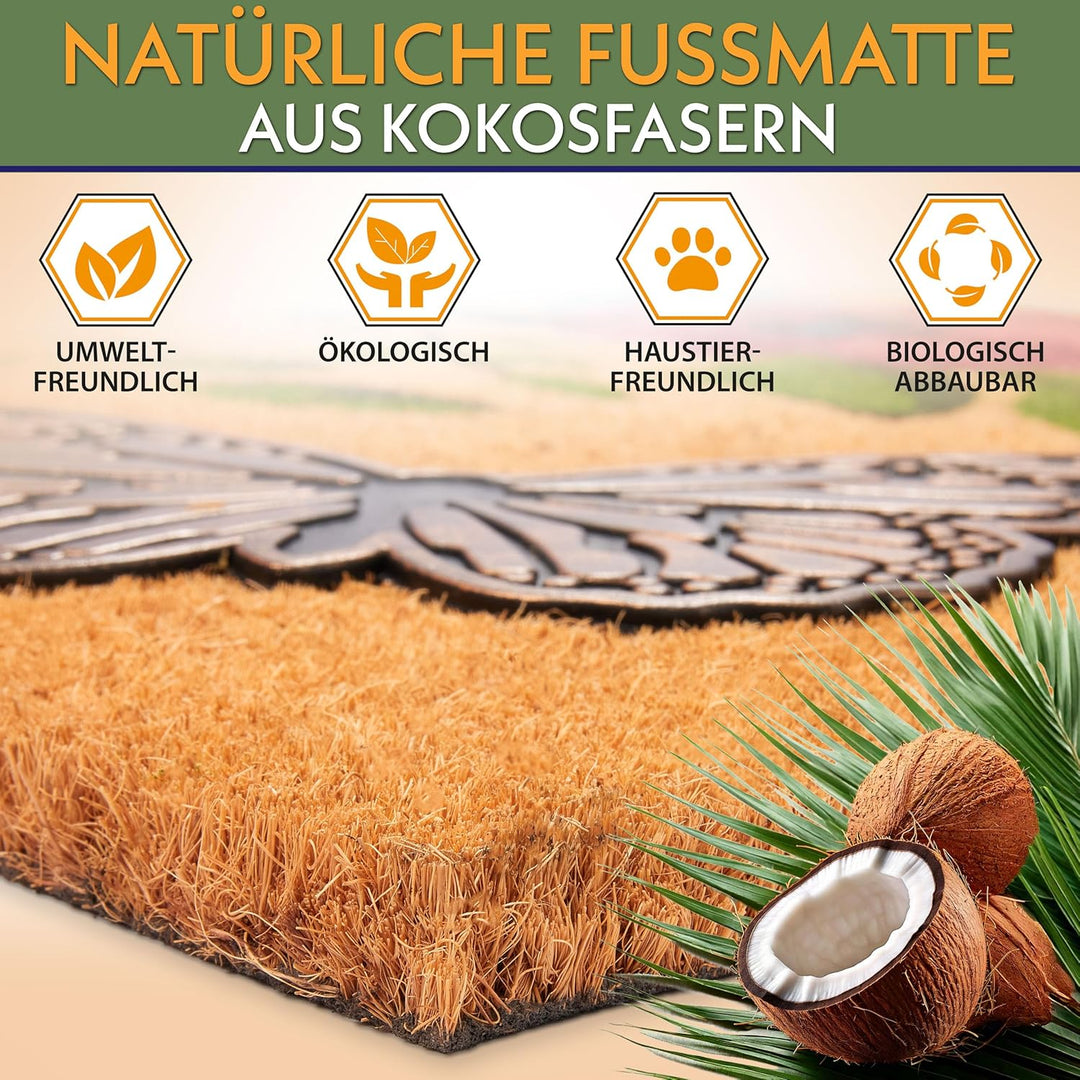 BRUBAKER Fussmatte für Aussen und Innen - 3D Schmetterling mit Blumen und Hello - 45 x 75 cm Schmutz