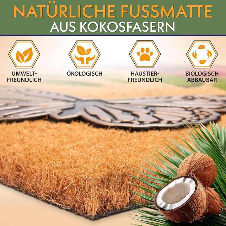BRUBAKER Fussmatte für Aussen und Innen - 3D Schmetterling mit Blumen und Hello - 45 x 75 cm Schmutz