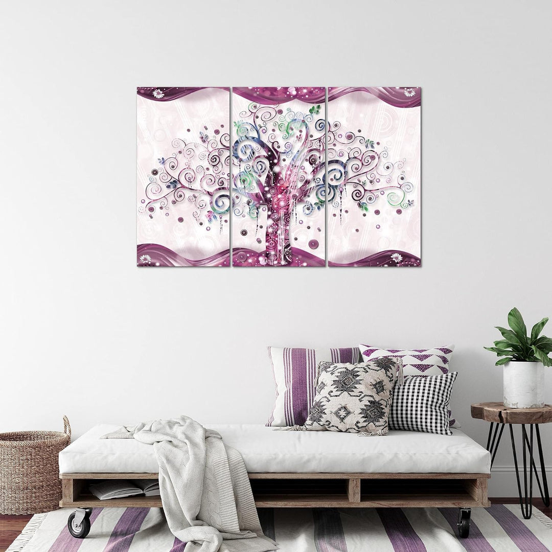 Runa Art Wandbilder Gustav Klimt Baum des Lebens Bild XXL Wohnzimmer Rosa Abstrakt 120 x 80 cm 3 Tei