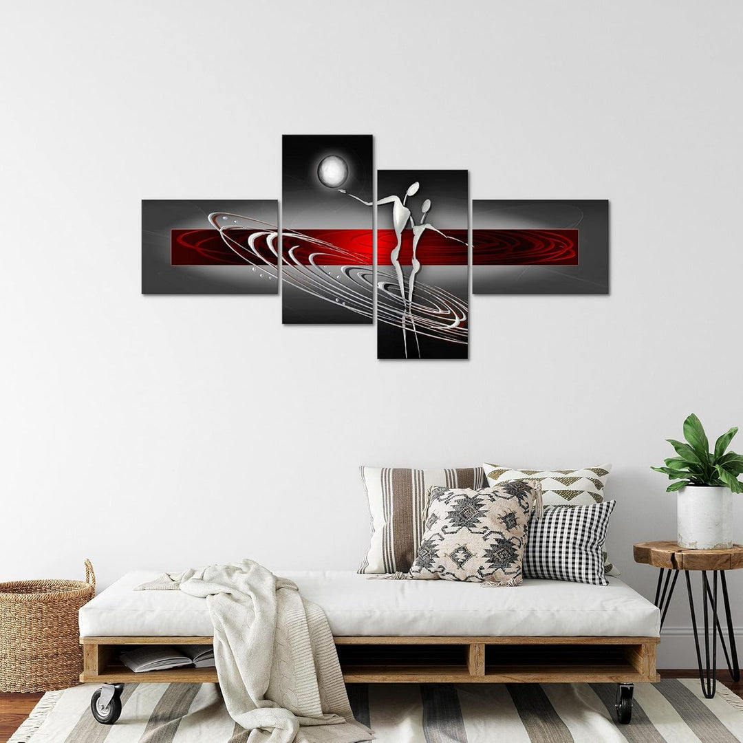 Runa Art Wandbilder Set XXL Abstrakt Figuren Wohnzimmer Schlafzimmer Rot Grau 4 Teilig - Made in Ger