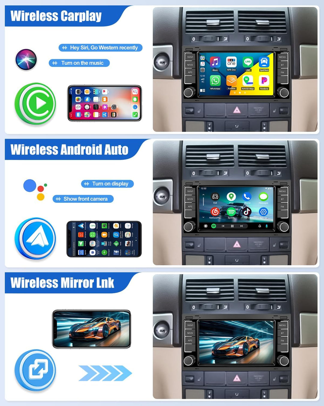 CAMECHO 4G+64G Android 15 Autoradio für VW Touareg Transporter T5 Multivan 2004-2011 mit Navi Carpla