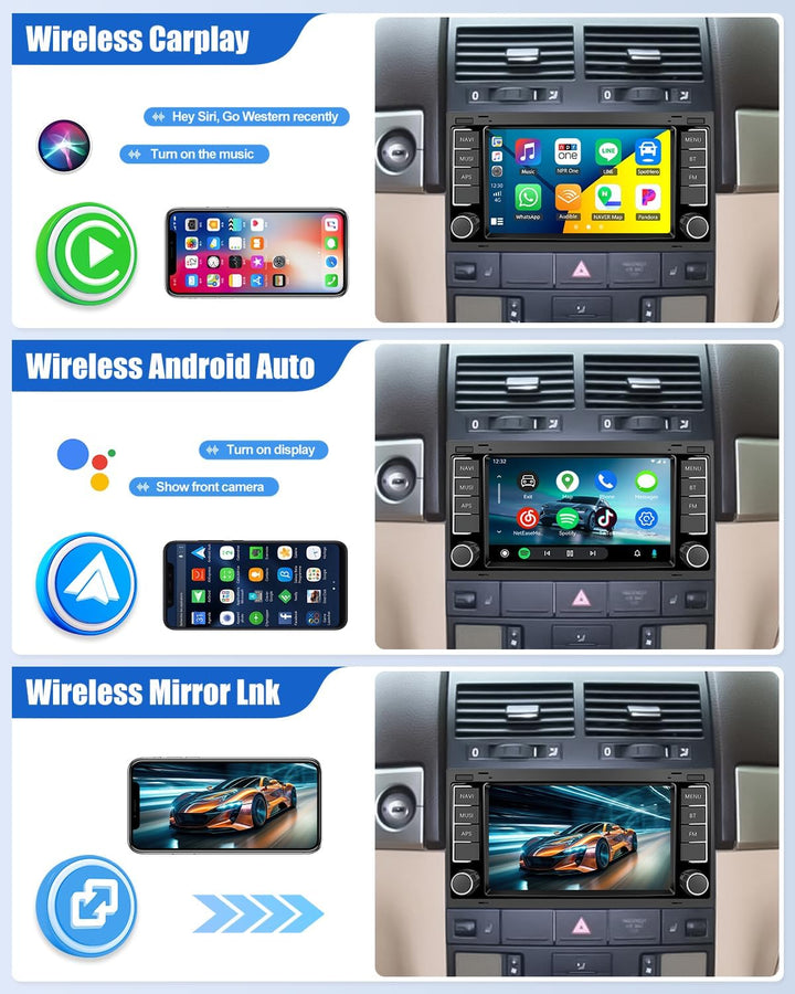 CAMECHO 4G+64G Android 15 Autoradio für VW Touareg Transporter T5 Multivan 2004-2011 mit Navi Carpla
