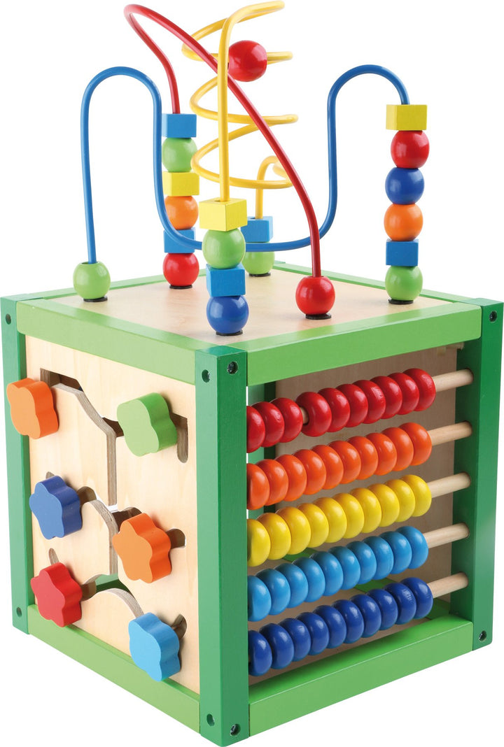 small foot Motorikwürfel „Frühling“ aus Holz, Babyspielzeug mit Vier Spielflächen und Motorikschleif