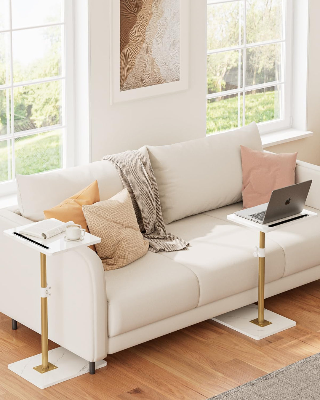 Beistelltisch C-Form, 360°Rotierend Couchtisch Klein, Höhenverstellbar Sofatisch,40x30x(45-81) cm,Ho