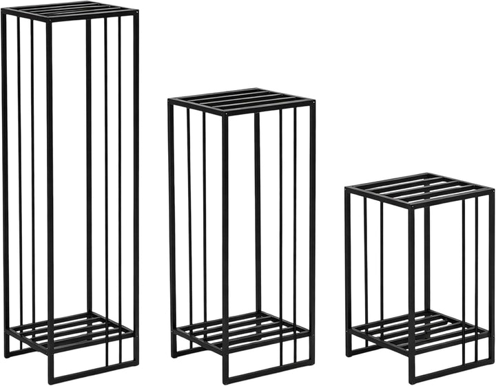 Metall Blumenständer 3er Set Schwarz – Pflanzenständer Metall rechteckig 55 - 75 - 95 cm – Moderner