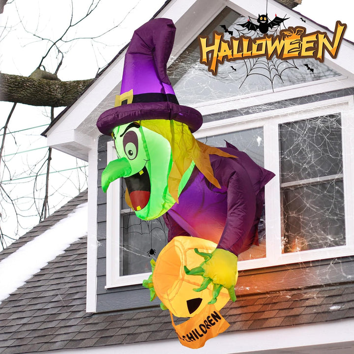 4,5 Ft Halloween deko Aufblasbar Hexe, Halloween deko Outdoor Fenster,Geisterhexen mit Kürbis-Bonbon