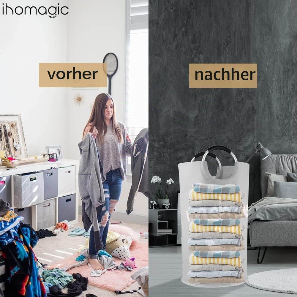 Grosser Wäschekorb 115L, Faltbar Wäschesammler, Lächelndes Muster Wäschetonne Stoff Wäschesack mit G