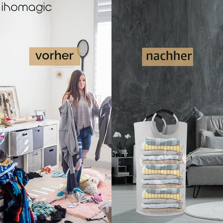 Grosser Wäschekorb 115L, Faltbar Wäschesammler, Lächelndes Muster Wäschetonne Stoff Wäschesack mit G