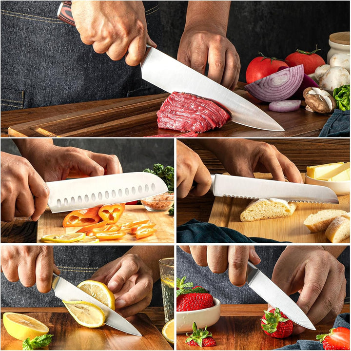 KEEMAKE Messer Set 5 Teilig, Küchenmesser Set Scharfe Messerset Edelstahl, Profi Kochmesser Set mit