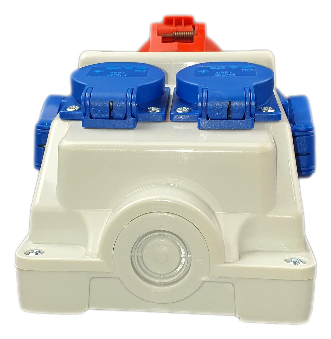 RoadEu Kombi Wandsteckdose 16A 5P mit 4x 230V Schuko. CEE Steckdose 16A. Starkstrom Steckdose IP44 f