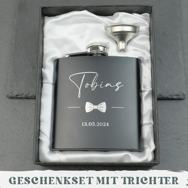 Personalisierter Flachmann Set Mit Gravur - Geschenkidee für Hochzeit und Männer - Edelstahl Flachma