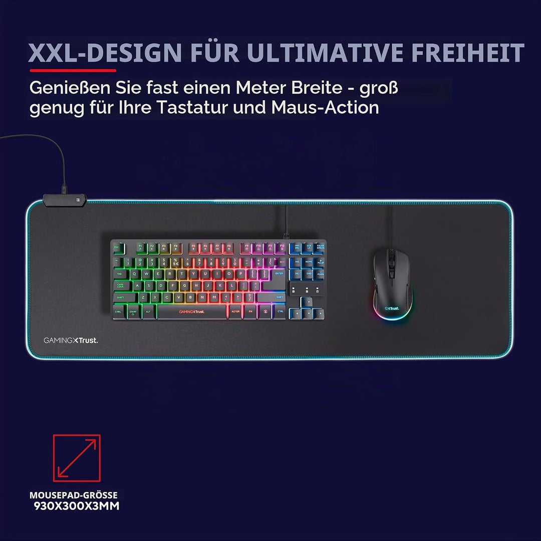 Trust Gaming GXT 764 Glide-Flex RGB Mauspad XXL, 930x300 mm, Gaming Mousepad mit LED Beleuchtung, ru