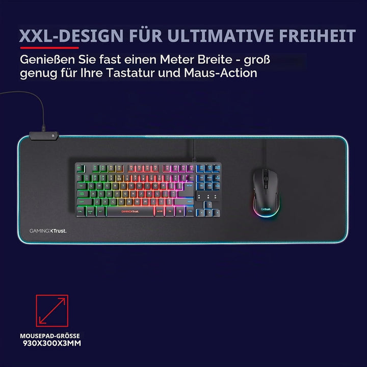 Trust Gaming GXT 764 Glide-Flex RGB Mauspad XXL, 930x300 mm, Gaming Mousepad mit LED Beleuchtung, ru