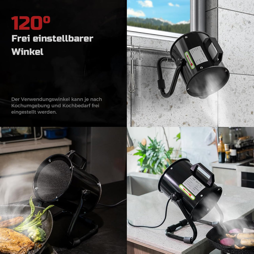 Tragbare Dunstabzugshaube 40W 600m³/h Abluftventilator mit 10 Aktivkohle Filter/120°verstellbare/Ger