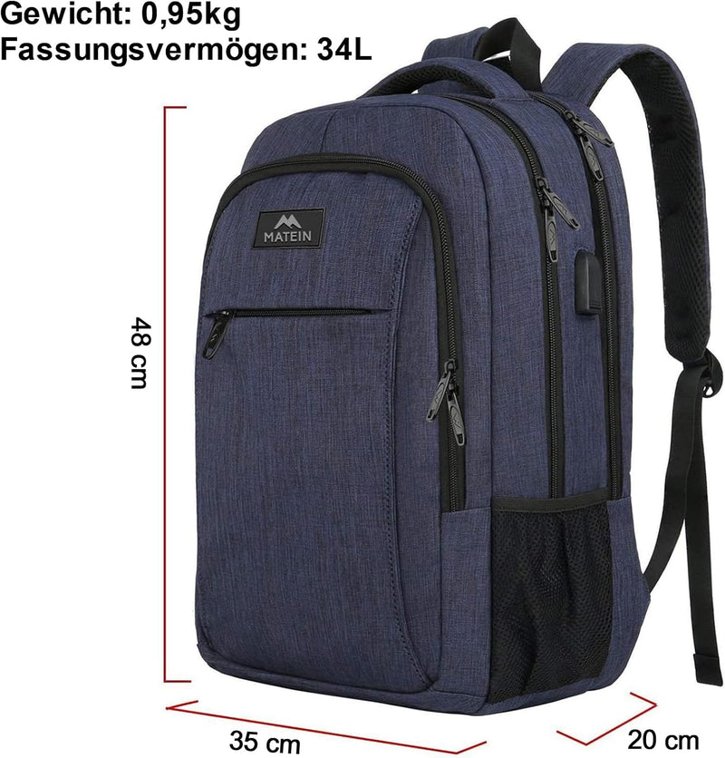 MATEIN Rucksack Herren Grosse 17,3 Zoll, Computer Arbeitsrucksack mit Laptopfach USB-Ladeanschluss S