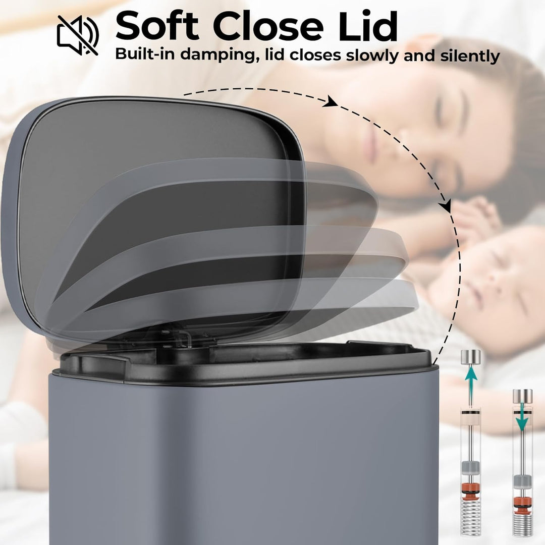 LIFERUN Mülleimer Küche 30l, Abfalleimer mit Deckel, Softclose Treteimer aus Stahl, mit Inneneimer f