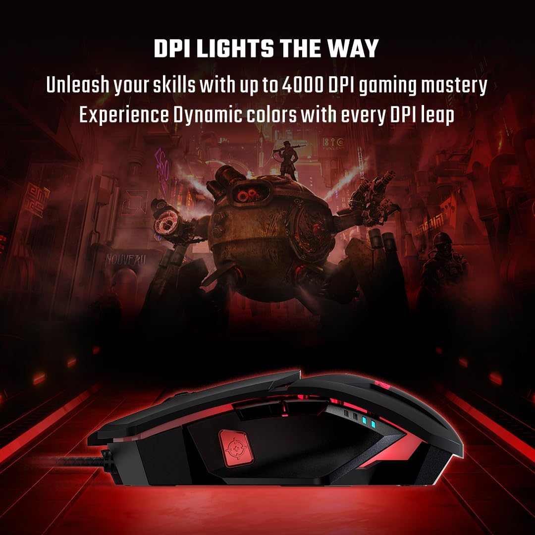 Acer Nitro Gaming Maus (4.000 DPI, anpassbar mit sechs Stufen und acht Tasten inkl. Burst Fire) rot/