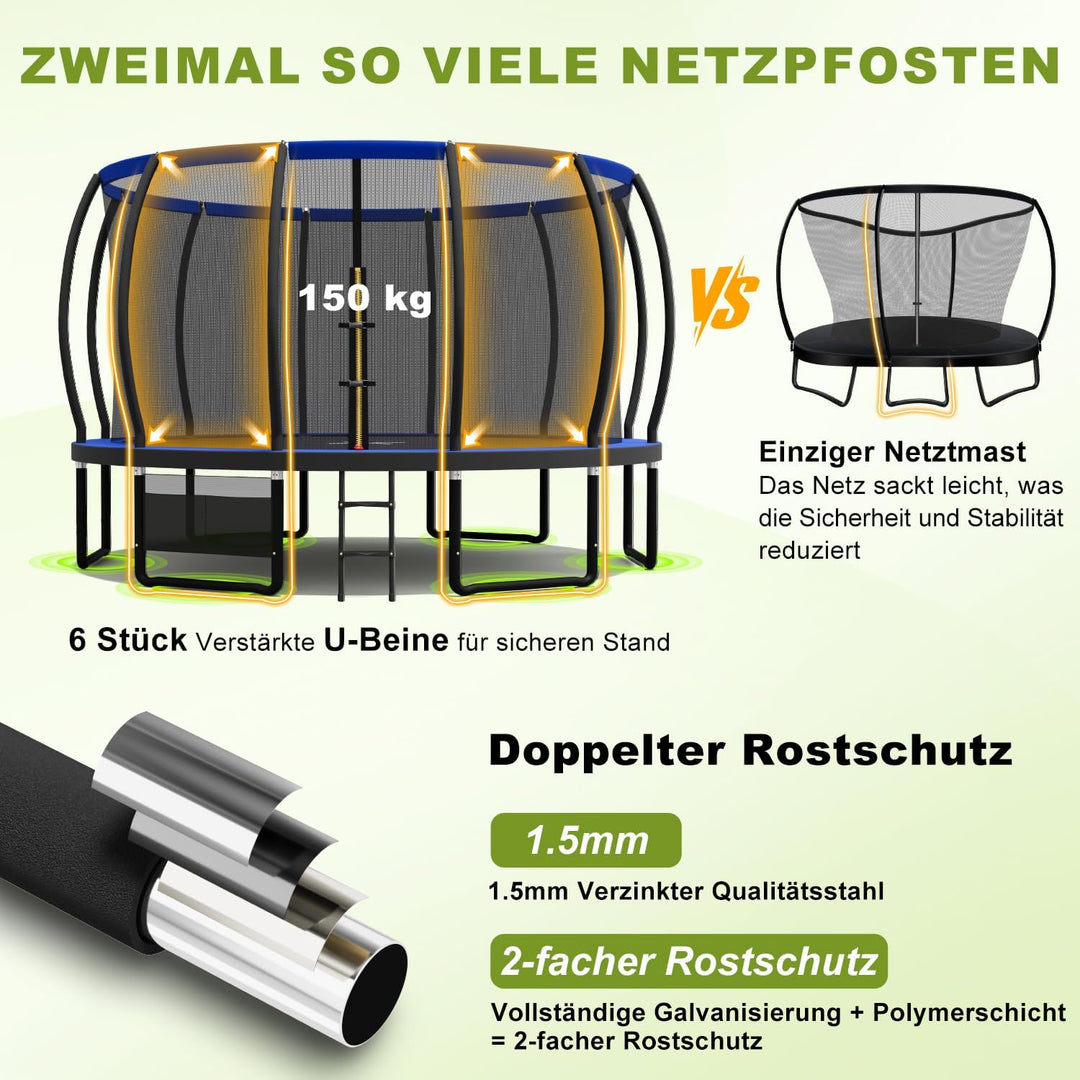 Devoko Trampolin Outdoor Ø 228/305/366/427/488 cm, GS-Zertifikat, Kindertrampolin Gartentrampolin mi