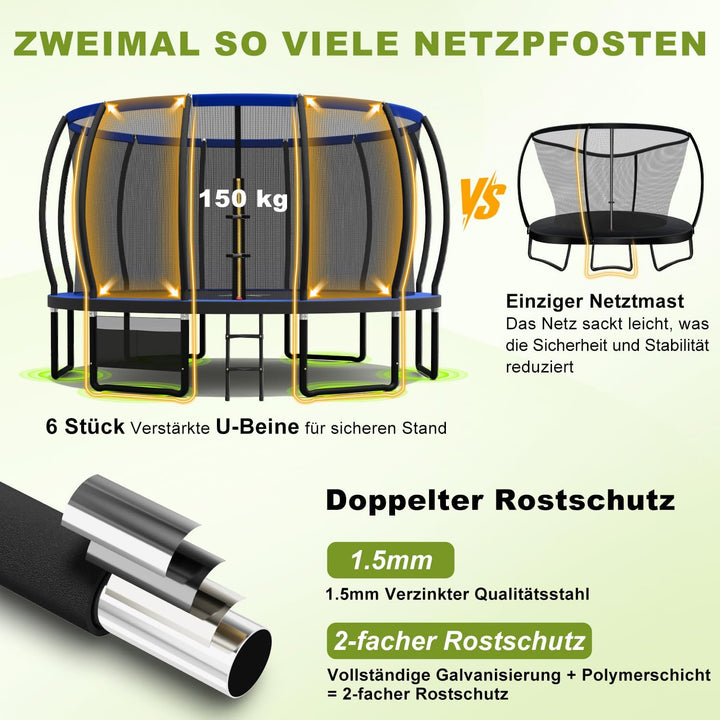 Devoko Trampolin Outdoor Ø 228/305/366/427/488 cm, GS-Zertifikat, Kindertrampolin Gartentrampolin mi