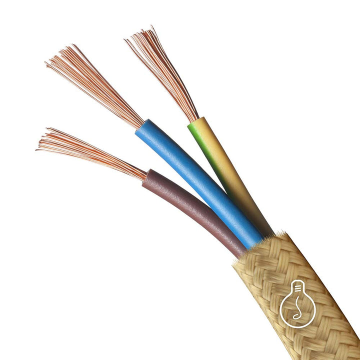 Amarcords - Textilkabel für Lampen GOLD, rund, Seide, 5 Meter, mit Erdung 3x0,75 - Stoffkabel mit fa