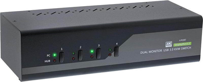 InLine 63654I KVM Desktop Switch, 4-fach, Dual-Monitor DisplayPort 1.2, 4K, USB 3.0, Audio