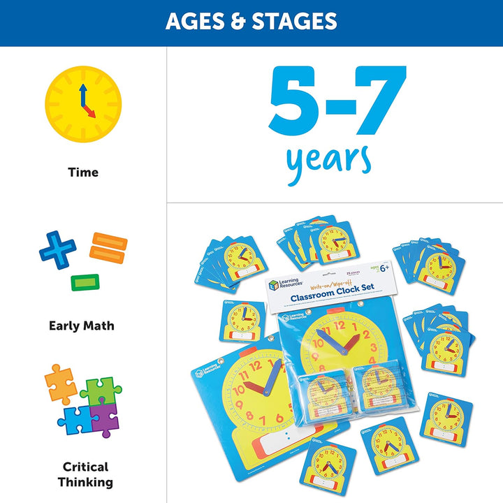 Learning Resources Set abwischbarer Uhren für das Klassenzimmer