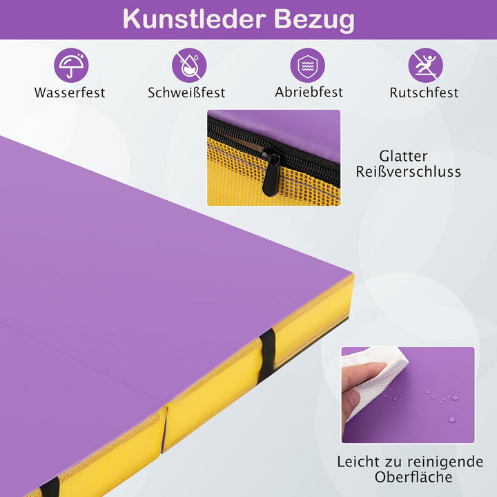 GYMAX Weichbodenmatte, 122 x 122 x 10 cm Klappbare Turnmatte mit Kunstlederbezug & Tragegriffen, Gym