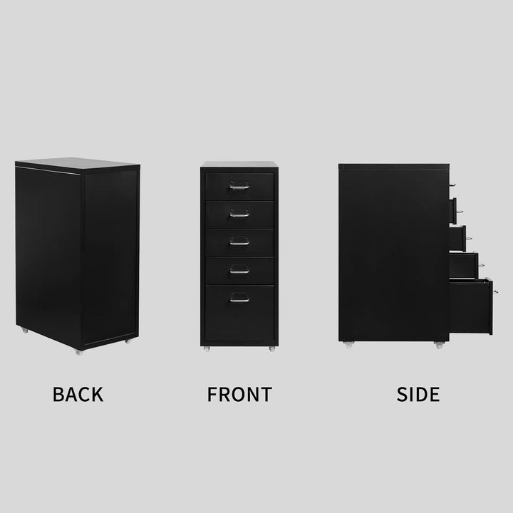 HollyHOME Mobiler Aktenschrank mit 5 Schubladen, rollender Akten-Organizer, Metall-Aufbewahrungsschr