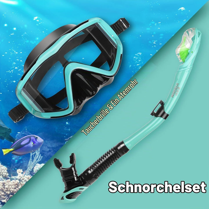 Trockenschnorchel-Set, Pano 3-Fenster-Schnorchelmaske, Anti-Fog-Taucherbrille und Schnorchel, profes