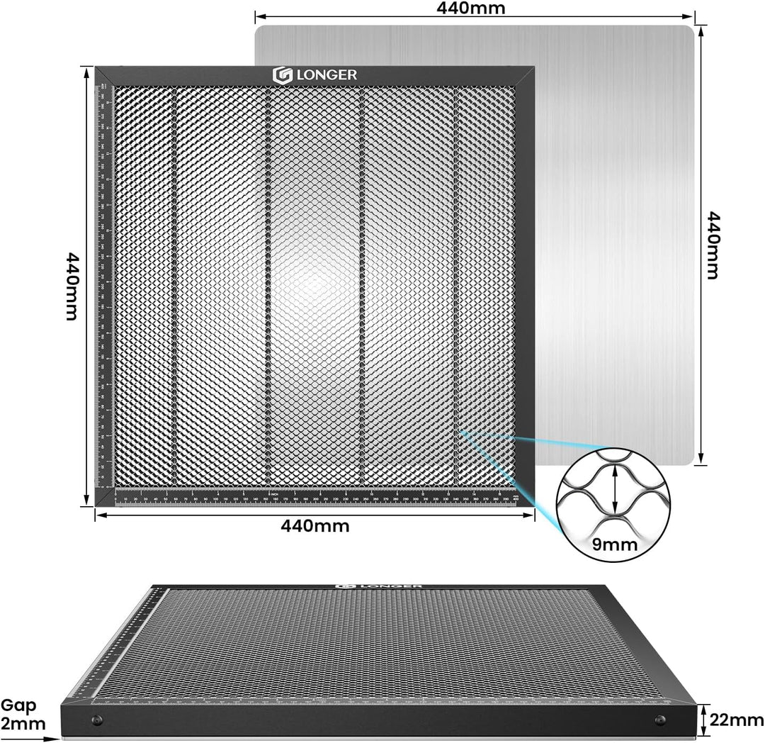 LONGER Wabenplatte 440x440mm für Lasergravierer - Professionelle Rauchabzugsplatte mit Aluminiumpane