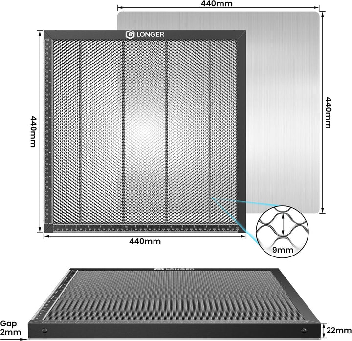 LONGER Wabenplatte 440x440mm für Lasergravierer - Professionelle Rauchabzugsplatte mit Aluminiumpane
