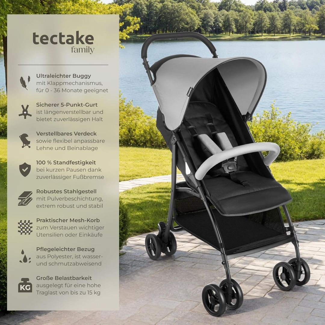 tectake® Kinderwagen Buggy mit Verdeck, Buggy klein zusammenklappbar, Reisebuggy, Babykinderwagen, K