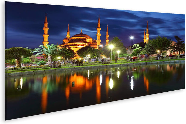 Bild Bilder auf Leinwand Blaue Moschee - Istanbul Türkei Wandbild Poster Leinwandbild Raj 120x40cm -