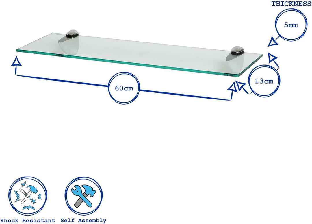 Harbour Housewares 3X Klar 60cm Schwebende Wandregale aus Glas - Badezimmer Dusche Küche Regale Lage