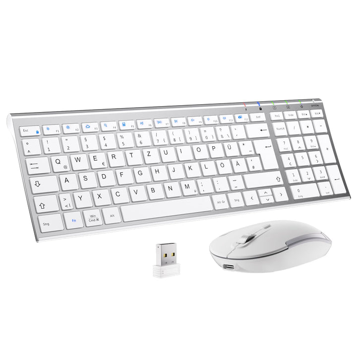 iClever Kabellos Tastatur Maus Set, Wiederaufladbare Kabellose Tastatur und Maus, QWERTZ Layout (Deu