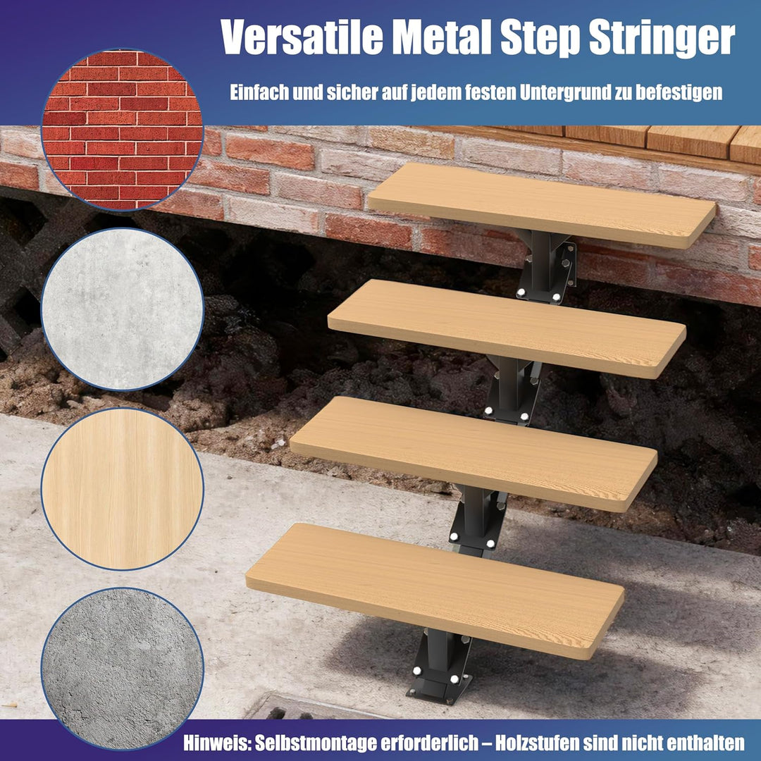 3 Stufen Metall Treppenwange mit Stahl-Setzstufe für Deckhöhe 48cm | Treppenstufen mit vorgebohrten