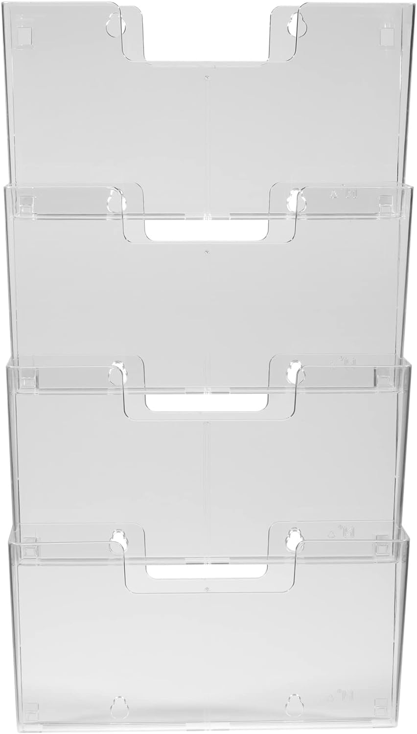 Europel Prospekthalter Wandmontage, Mehrfach, 4 Fächer DIN A4, Aanschliessbar, Erweiterbar, Transpar