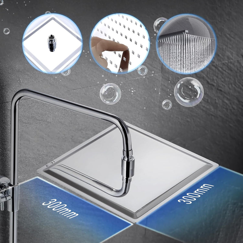 JOHO Thermostat Duschset Duschsystem Regendusche Duschgarnitur Duscharmatur mit 304 Edelstahl Kopfbr
