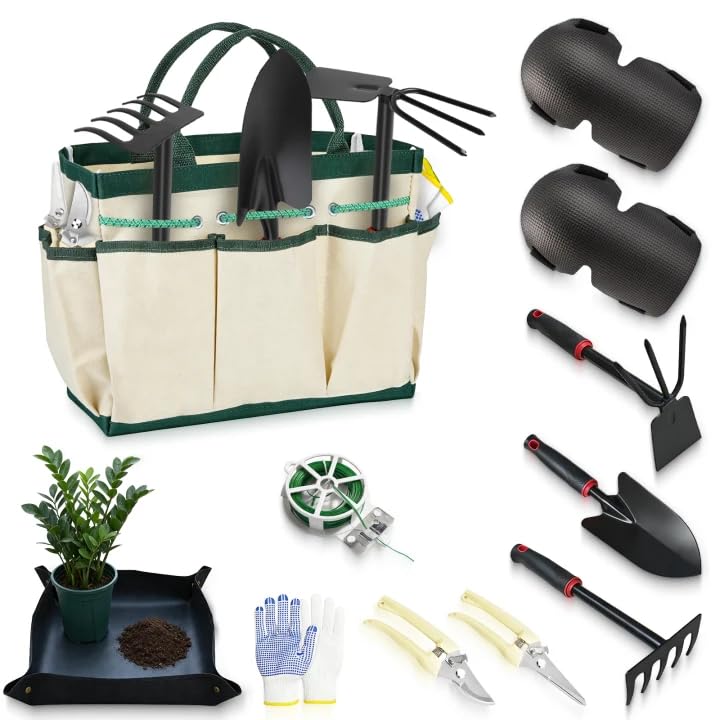GPANDAG Gartenwerkzeug Set - 10 teilig Gartengeräte Set mit rutschfestem Griff, Gartenset zum Pflanz