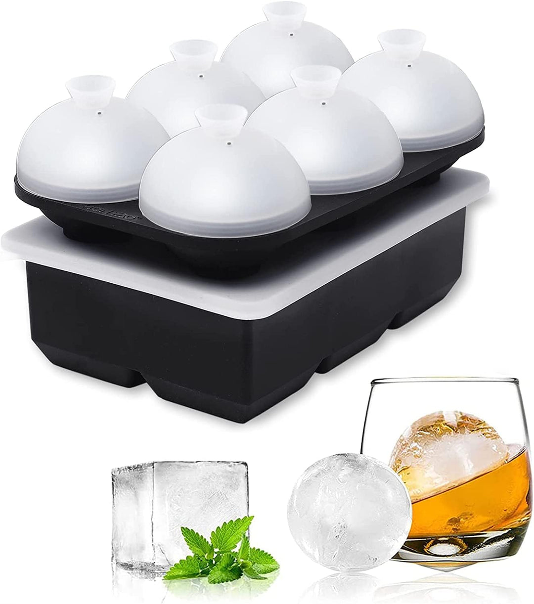 HONYAO Eiswürfelform Kugel Silikon mit Deckel, 5cm Runde Eiskugelform + Quadratische Eisformen BPA F