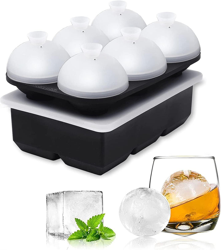 HONYAO Eiswürfelform Kugel Silikon mit Deckel, 5cm Runde Eiskugelform + Quadratische Eisformen BPA F