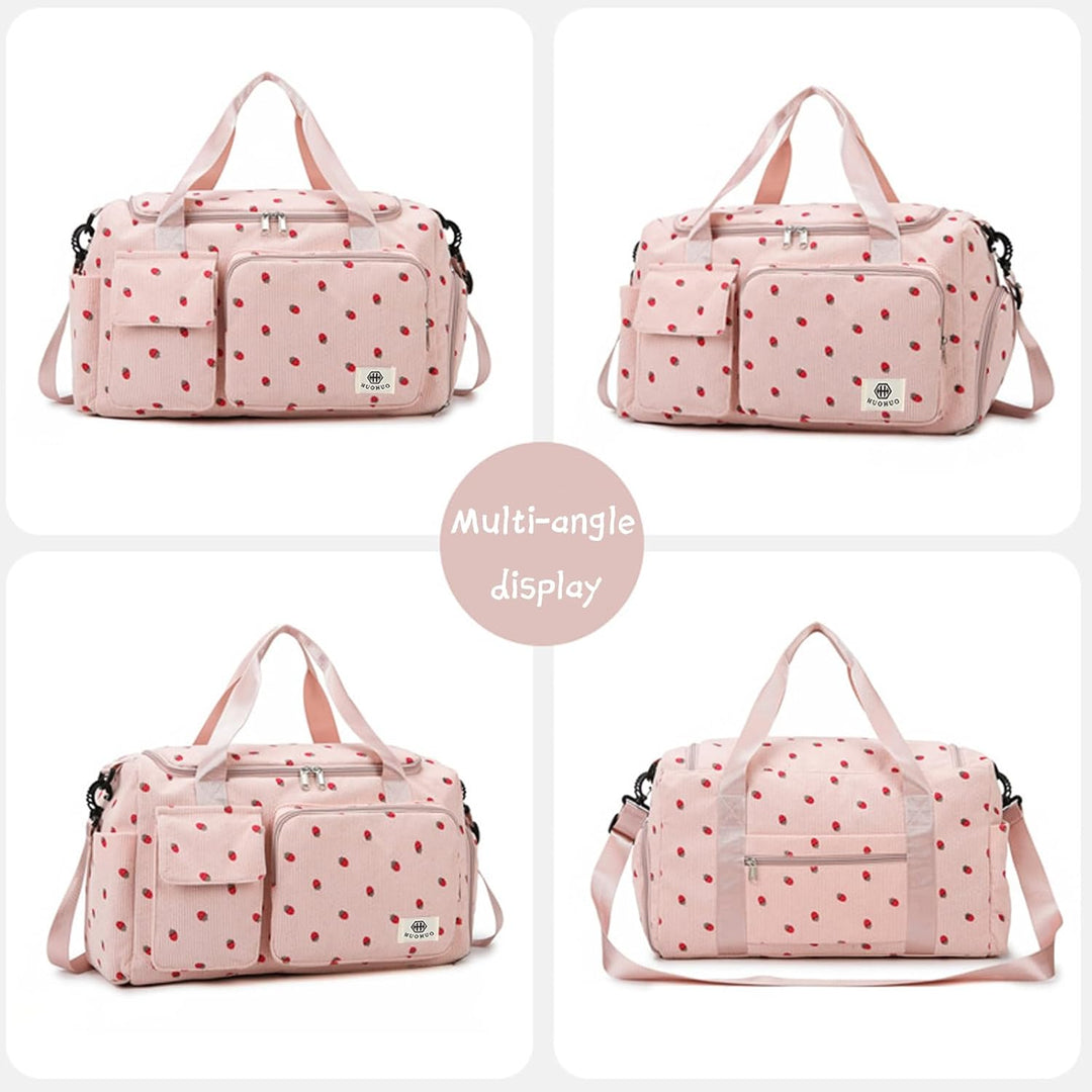 Reisetasche Damen, Sporttasche Damen mit Schuhfach, Nassfach and Kleine Geldbörse, Cord Schwimmtasch