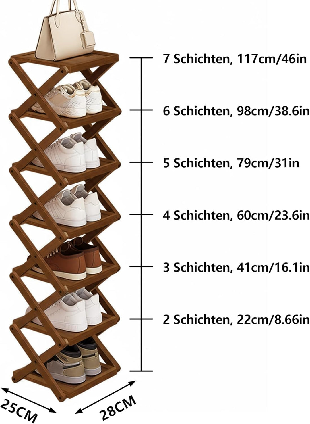 Simcat Bamboo Standing Foldable Shoe Rack, Eco-Friendly – Multiple Layers Available, Widened & Talle