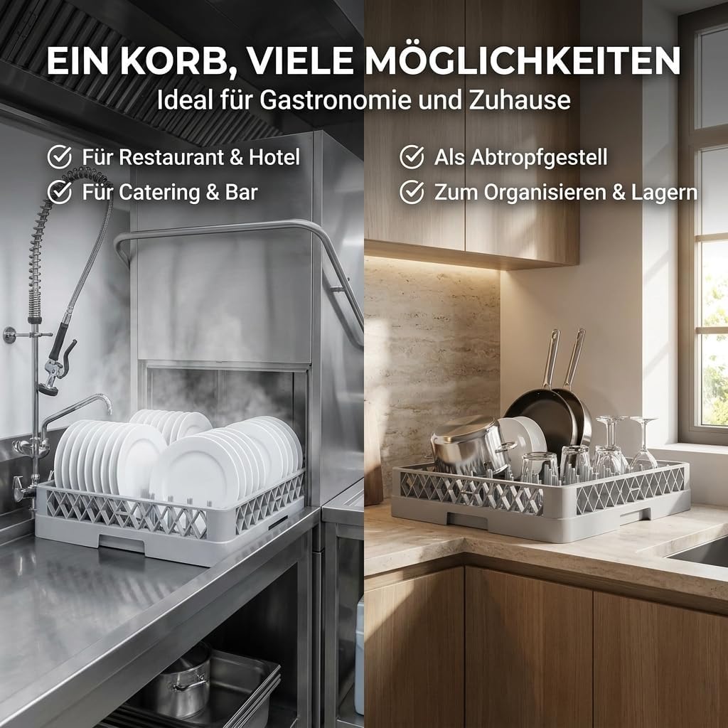 2+1 Set Spülkorb 50x50 für Gastro Spülmaschine – 2x Tellerspülkorb + 1x Besteckspülkorb (Durchfallsc