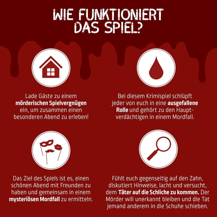 Mord bei Tisch Krimidinner für Zuhause - 6 bis 8 Personen - Der Backstage Fall - Das Krimi Spiel ab