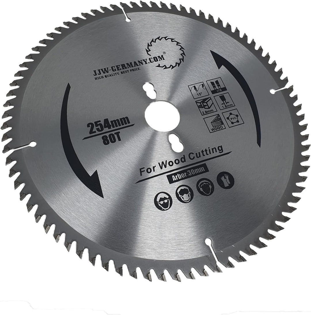 jjw-germany HM-Kreissägeblätter 254 x 30 negativer Spanwinkel für Kappsägen in Industriequalität… (2