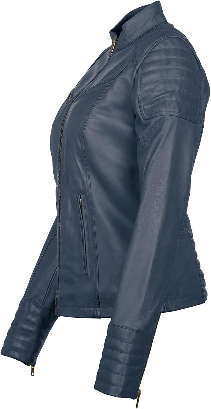 URBAN 5884 Damen Angelina Lederjacke, Jacke aus echtem Lammfell, Kurz und Enganliegend, Glattes und