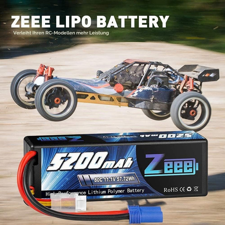 Zeee 3S Lipo Akku 5200mAh 11,1V 80C mit EC5 Stecker Hartschalen RC Akku für RC Car Boot LKW Hubschra